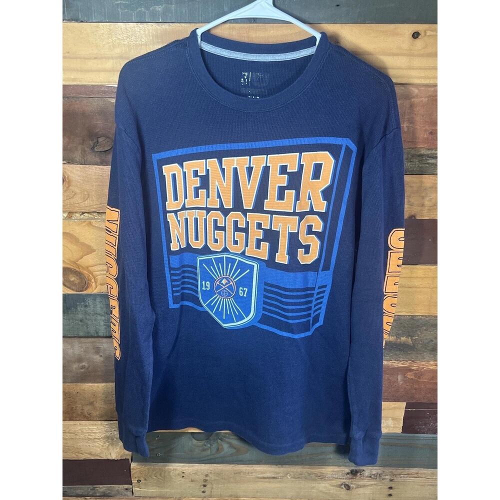 Retro Denver Nuggets Nba Basketball Blue Long Sleeve Shirt Size Medium Nba Tags